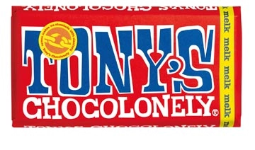 Een Tony's Chocolonely chocoladereep, 180g, melk koop je bij Muys Kantoor & Kado