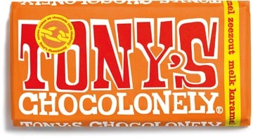 Een Tony's Chocolonely chocoladereep, 180g, karamel zeezout koop je bij Muys Kantoor & Kado