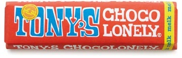 Een Tony's Chocolonely chocoladereep, 50g, melk koop je bij Muys Kantoor & Kado