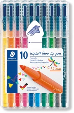 Een Staedtler viltstift Triplus Color, opstelbare box met 10 kleuren koop je bij Muys Kantoor & Kado