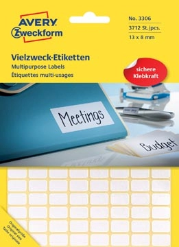 Een Avery Zweckform 3306 mini etiketten ft 13 x 8 mm (b x h), 3.712 etiketten, wit koop je bij best4office