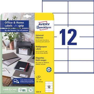 Een Avery Zweckform universele etiketten, 105 x 48 mm, wit, permanent klevend, 120 etiketten, 10 vellen koop je bij best4office