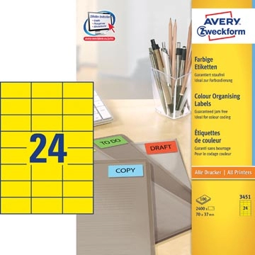 Een Avery gekleurde universele etiketten ft 70 x 37 mm (b x h), 2400 stuks, geel koop je bij Muys Kantoor & Kado