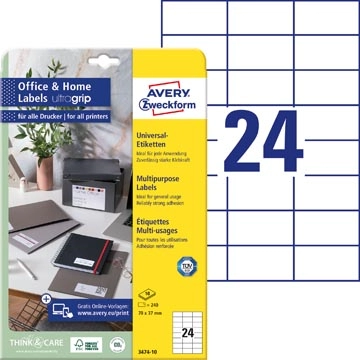 Een Avery Zweckform universele etiketten, 70 x 37 mm, wit, permanent klevend, 240 etiketten, 10 vellen koop je bij best4office