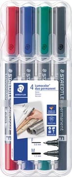 Een Staedtler Lumocolor Duo 348, permanent marker, doos van 4 stuks in geassorteerde kleuren koop je bij Muys Kantoor & Kado