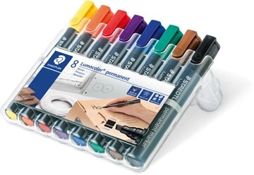 Een Staedtler Lumocolor 350, permanent marker, schuine punt, 2 - 5 mm, etui van 8 stuks in geassorteerde kleu koop je bij Muys Kantoor & Kado