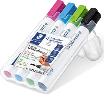 Een Staedtler Lumocolor whiteboardmarker etui van 4 stuks in geassorteerde kleuren koop je bij Muys Kantoor & Kado