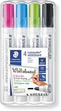 Een Staedtler Lumocolor whiteboardmarker etui van 4 stuks in geassorteerde kleuren koop je bij Muys Kantoor & Kado