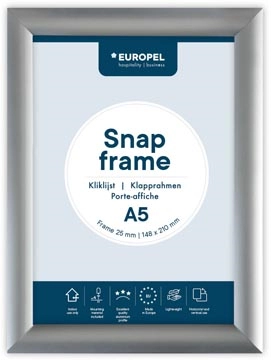 Een Europel clicklijst, lijst 25mm A5, zilverkleurig posterframe koop je bij best4office