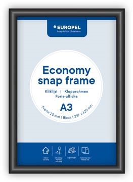 Een Europel clicklijst Economy, lijst 25 mm, ft A3, zwart koop je bij best4office