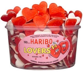 Een Haribo Lovers snoepgoed, pot van 150 stuks koop je bij Muys Kantoor & Kado