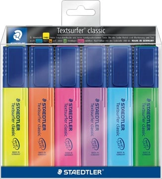 Een Staedtler Markeerstift Textsurfer Classic etui van 6 stuks: geel, oranje, roze, paars, blauw en groen koop je bij best4office