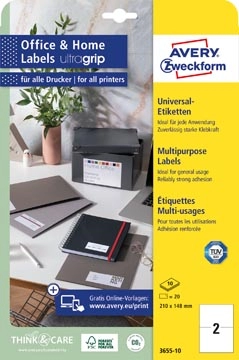 Een Avery Zweckform universele etiketten, 210 x 148 mm, wit, permanent klevend, 20 etiketten, 10 vellen koop je bij best4office