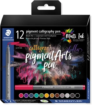 Een Staedtler Pigment Arts brush pen Calligraphy, etui van 12 stuks, assorti koop je bij best4office