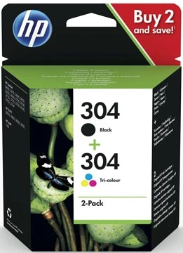 Een HP inktcartridge 304, 100-120 pagina's, OEM 3JB05AE, 1 x zwart en 1 x 3 kleuren koop je bij best4office