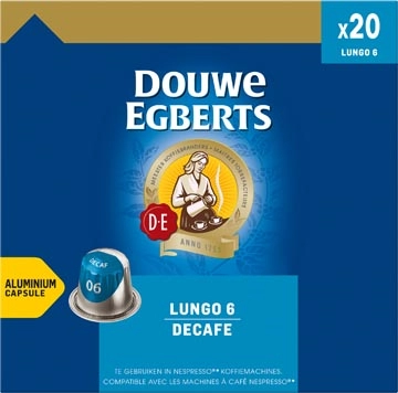 Een Douwe Egberts Lungo Decaf koffiecapsules, pak van 20 stuks koop je bij Muys Kantoor & Kado