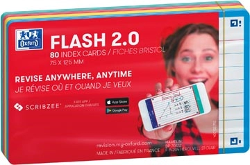 Een Oxford Flash 2.0 flashcard starterkit, gelijnd, A7, assorti, pak van 80 vel koop je bij Muys Kantoor & Kado