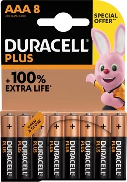 Een Duracell batterij Plus 100% AAA, blister van 8 stuks koop je bij Muys Kantoor & Kado