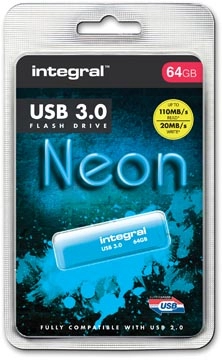 Een Integral Neon USB 3.0 stick, 64 GB, blauw koop je bij best4office