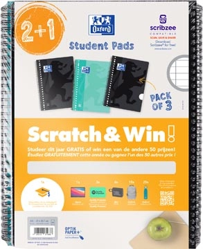 Een Oxford School collegeblok, ft A4+, gelijnd, 23-gaats, 80 vel, assorti, 2+1 gratis, Scratch & Win koop je bij best4office