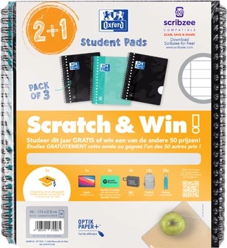 Een Oxford School collegeblok, ft A5+, gelijnd, 17-gaats, 80 vel, assorti, 2+1 gratis, Scratch & Win koop je bij best4office