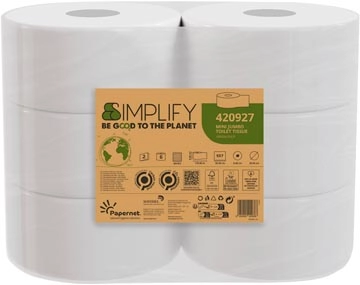 Een Papernet toiletpapier Simplify Mini Jumbo, 2-laags, 557 vellen, pak van 6 rollen koop je bij Muys Kantoor & Kado