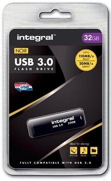 Een Integral USB stick 3.0, 32 GB, zwart koop je bij Muys Kantoor & Kado