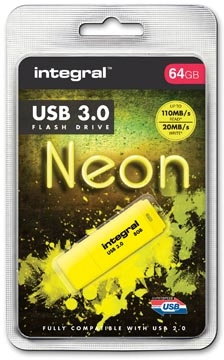 Een Integral Neon USB 3.0 stick, 64 GB, geel koop je bij best4office