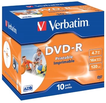 Een Verbatim DVD recordable DVD-R, printbaar, doos van 10 stuks, individueel verpakt (Jewel Case) koop je bij Muys Kantoor & Kado