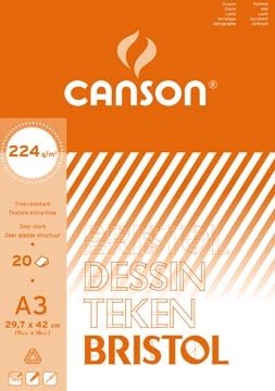 Een Canson tekenpapier Bristol, 224 g, ft 29,7 x 42 cm, A3, blok van 20 vel koop je bij best4office