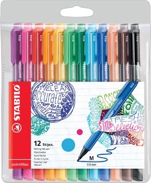 Een STABILO pointMax schrijfstift, 0,8 mm, etui van 12 stuks in geassorteerde kleuren koop je bij Muys Kantoor & Kado