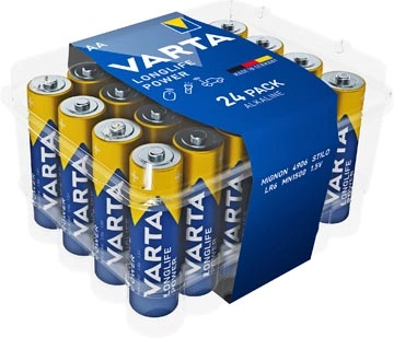 Een Varta batterij Longlife Power AA, pak van 24 stuks koop je bij Muys Kantoor & Kado