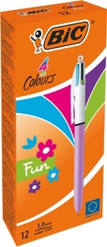 Een Bic Colours Fun 4-kleurenbalpen, medium, pastel inktkleuren, lichaam pastelroze koop je bij Muys Kantoor & Kado