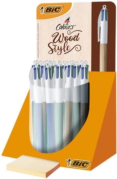 Een Bic Colours Wood 4-kleurenbalpen, medium, klassieke inktkleuren, display van 30 stuks koop je bij Muys Kantoor & Kado