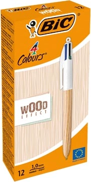 Een Bic Colours Wood Style, 4-kleurenbalpen, medium, klassieke inktkleuren koop je bij Muys Kantoor & Kado