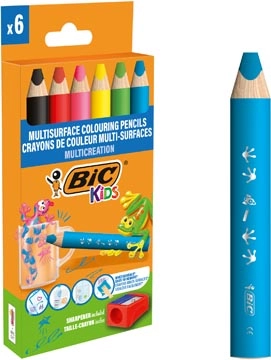 Een Bic Kids kleurpotlood Multisurface, assorti, etui van 6 stuks + slijper koop je bij Muys Kantoor & Kado