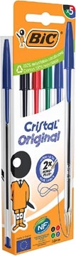 Een Bic Cristal balpen, medium, blister van 5 stuks: zwart, rood, groen en 2 x blauw koop je bij Muys Kantoor & Kado