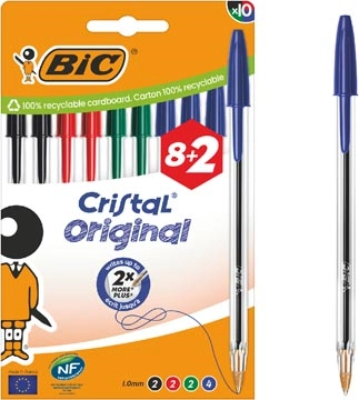 Een Bic Cristal balpen, medium, assorti, blister van 8 + 2 GRATIS koop je bij Muys Kantoor & Kado