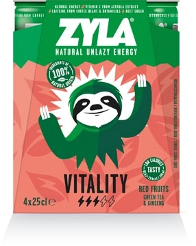 Een Zyla energiedrank Vitality, rode vruchten, blik van 25 cl, pak van 4 stuks koop je bij Muys Kantoor & Kado