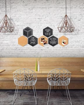 Een Securit Hexagon set van drie kurkborden, vier krijtborden en accessoires koop je bij best4office