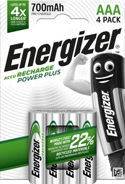 Een Energizer herlaadbare batterijen Power Plus AAA, blister van 4 stuks koop je bij Muys Kantoor & Kado