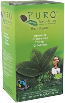 Een Puro Bio thee, groene thee, fairtrade, pak van 25 zakjes koop je bij Muys Kantoor & Kado