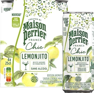 Een Maison Perrier mocktail Lemonjito, citroen- en muntsmaak, blik van 25 cl, pak van 4 stuks koop je bij Muys Kantoor & Kado