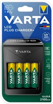 Een Varta batterijlader LCD Plug Charger+, inclusief 4 x AA batterij, op blister koop je bij best4office