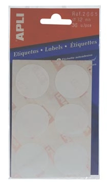 Een Apli ronde etiketten in etui diameter 32 mm, wit, 36 stuks, 6 per blad (2665) koop je bij Muys Kantoor & Kado