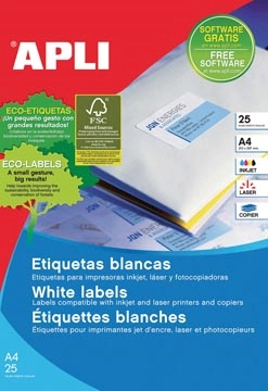 Een Apli afneembare witte etiketten ft 25,4 x 10 mm (b x h), 4.725 stuks, 189 per blad etui van 25 blad koop je bij best4office