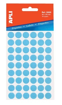 Een Apli ronde etiketten in etui diameter 13 mm, blauw, 175 stuks, 35 per blad (2056) koop je bij best4office