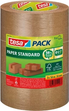 Een tesa verpakkingsplakband Paper Standard, ft 50 mm x 50 m, pak van 3 stuks koop je bij Muys Kantoor & Kado