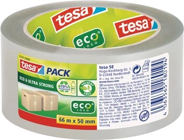 Een Tesapack eco & ultra strong ecologo, 50 mm x 66 m, transparant koop je bij Muys Kantoor & Kado