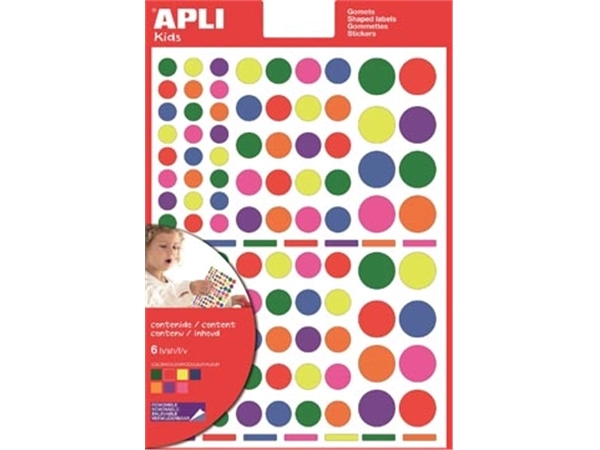 Een Apli Kids verwijderbare stickers, cirkel, blister met 624 stuks in geassorteerde kleuren en groottes koop je bij best4office